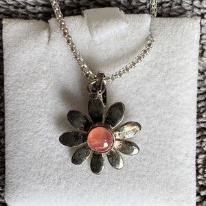 Silver and Pink Flower Pendant Necklace